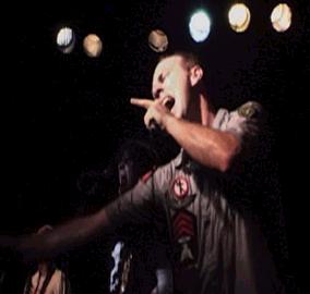 [Lead singer Greg Graffin of the punk band Bad Religion at a show during the New America Tour, September 2000]